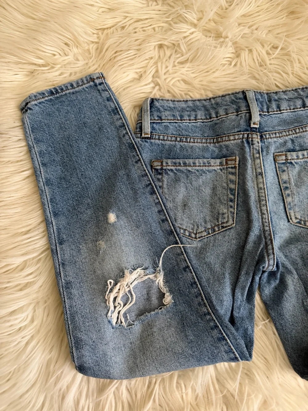 Forever 21 Light Blue Slim Straight Distressed Jeans